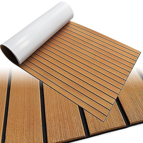 HZCHIONE Faux Teak EVA Foam Boat Decking Flooring 240x90cm Boat Marine Carpet Boat Floor Non-Slip Self-Adhesive Foam Boat Floor Mat Rolls Sheet for Motorboat RV Yacht Kayak Deck Helm Pad