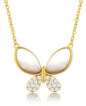 DANIEL CLIFFORD 'Simone' Damen Halskette Silber 925 vergoldet Anhänger Schmetterling Zirkonia Kristall, filigraner Schmetterlingsanhänger mit Kette