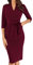 GRACE KARIN Formal Bodycon Dress for Women 3/4 Sleeve Work Office Pencil Dress Slim Fit Pencil Dress with Belt Wedding Guest Dresses S Dark Red Size 10