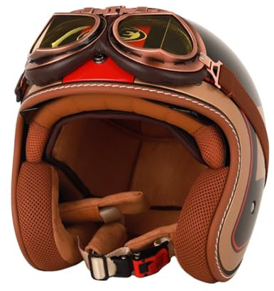 Halbschalenhelm Mit ECE Zulassungiber Brain-Cap Halbschale Jet-Helm Roller-Helm Scooter-Helm Retro Half Helm mit Visier+Brille für Cruiser Chopper Biker Moped ECE-Zulassung 8,M(57~58CM)