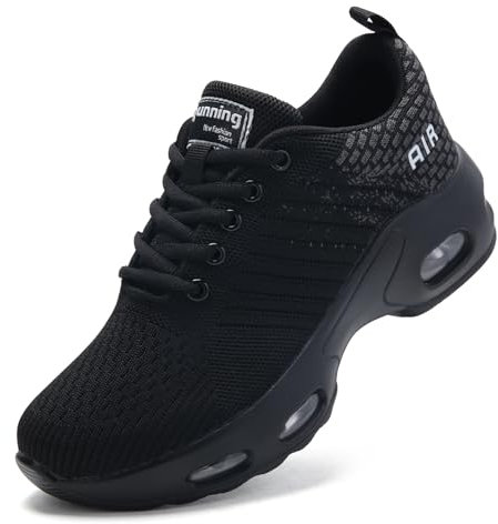 Baskets en mousse à mémoire de forme avec coussin d'air pour femme, tout noir, 39 EU