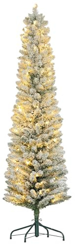 HOMCOM Künstlicher Weihnachtsbaum 180 cm Tannenbaum künstlich mit LED Beleuchtung, Schnee, 329 Spitzen Christbaum Weihnachtsdeko inkl. Metallständer für drinnen