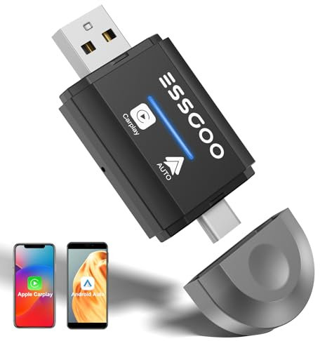 ESSGOO Carplay Wireless Adapter FüR Android Auto & A-pple Carplay Wireless Adapter 2-In-1,5ghz WiFi,UnterstüTzt OTA, Typ-C/USB, Geeignet FüR Die Kabelgebundene Carplay-Konvertierung In Drahtlos