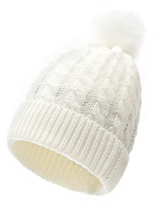 Goofy Mütze Pom Mädchen Gefütterte Mütze Kinder Kleinkind Baby Mütze Strickmütze Baumwolle Jungen Winter Faux Hut Hüte Winterkleidung für Herren, weiß, Einheitsgröße