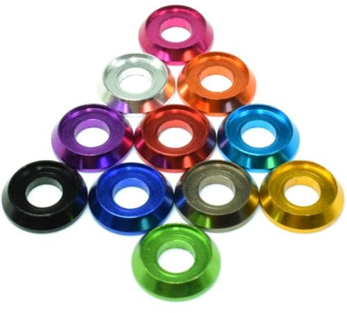 YUANYAO 5/10 Stück Aluminium-CNC-Unterlegscheibe M2 M2.5 M3 M4 M5 M6 M8 Bunte Aluminium-Unterlegscheibe mit Becherkopf for Linsenkopfschrauben(Orange,M4 10pcs)