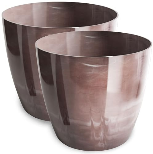 PECZEKO Blumentopf glänzender, Pflanzkübel aus Übertopf Kunststoff Dekorativer Topf für, groß und klein Pflanzen, 2er-Set blumenkübel, blumenkübel kräutertopf, (2 Pack) Braun, ø 18 cm