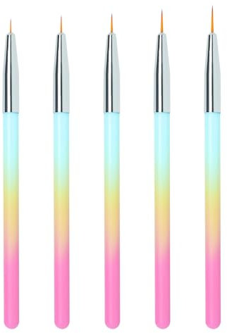 Lokaloka 5/7/9/11/13mm Pinceau Nail Art Ongles Professionnel, 5 Pièces Pinceaux Extra Fine Ultra Fin Liner Set pour Vernis Semi Permanent Ongle Gel Peinture Acrylique Manucure