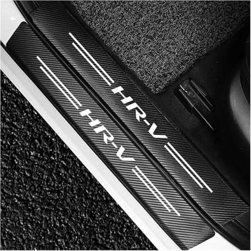 Symilov 4 Stück Auto Kohlefaser Einstiegsleisten Schutz Für Ho-nda HR-V HRV HR V Tuning Zubehör mit Logo Türschwelle Anti Kratz Aufkleber Schutzstreifen,White