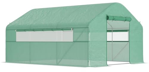 Outsunny Serra da esterno 4x3x2 m Serra a tunnel con 2 finestre PE Anti-UV e 1 porta scorrevole con cerniera Serra da giardino Serra da patio Serra da giardino