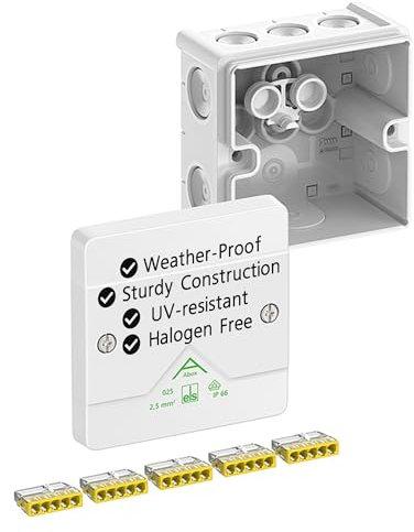 Spelsberg Abox 025-2,5²/w Professionelle IP66-Abzweigdose mit 5 schraubenlosen 5-adrigen Klemmen, VDE-zertifiziert, interne Befestigungspunkte für Industrie & Außenbereich (weiß)