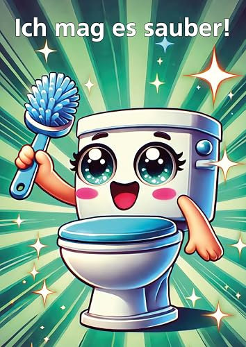 Clever Pool 3 Aufkleber WC Toilette reinigen, DIN A4-Bild – wasserfest - Toilettenschild – Türschild – Folienschild –, Hinweisschilder (3 WC Sauber)