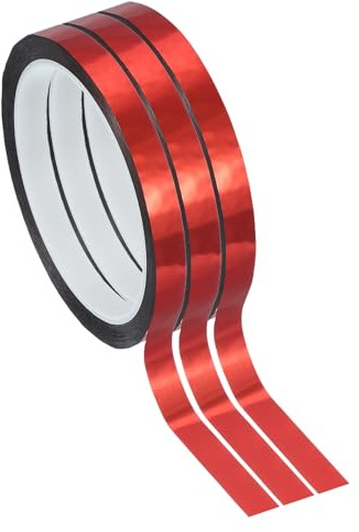 PATIKIL 10mmx50m Metallband Selbstklebend Leiste, 3 Rollen Zierleisten Selbstklebend Metall Glänzendes Rot Klebeband Wasserdicht Dekorstreifen für Wände Tür Decke Möbel Modellbau Basteln