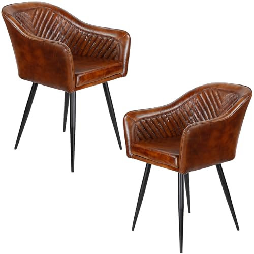 Casa Moro Chefsessel Echtleder Sessel Wohnzimmer Relax Ledersessel Braun Vintage Lesesessel Modern 2er Set