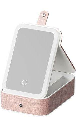 Modische Aufbewahrungsbox mit LED-Beleuchtung, stabil, tragbar, Reise-Make-up-Koffer mit mehreren Fächern, Pink.