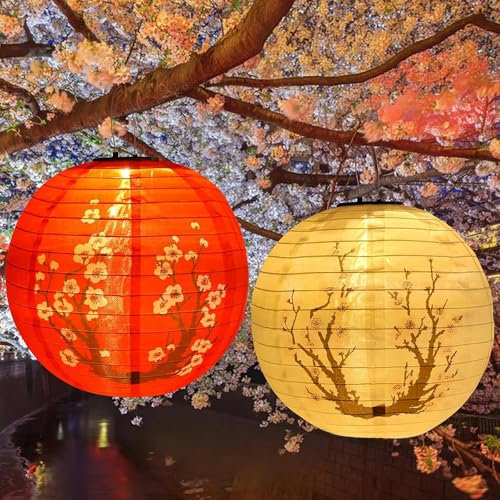 BIZOI Solar Lampions Außen Wetterfest, 2 Stück LED Lampions Outdoor Solar, 30cm lampions solar Outdoor, solarlampions für Außen Garten, Höfen, Balkonen, Hochzeit Dekoration, Halloween Fest Deko