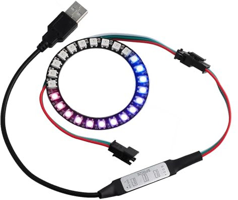 Sparkleiot WS2812B RGB LED Ring 24 LEDs Programmierbar mit Controller - DC5V 5050 Chip für Bühnenbeleuchtung, Auto-Lichtdekoration, Smart Home (Inkl. USB-Controller & JST-Anschluss)
