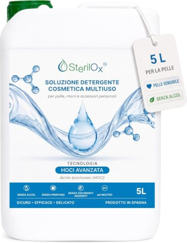 SterilOx Cuidado de la Piel con Ácido Hipocloroso HOCl 5L Sin Alcohol | Cuidado suave de la piel sensible. Sin alcohol, formato ahorro de 5 L para recargar.