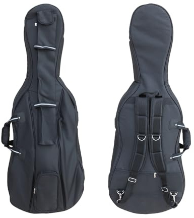 Conboxus Leichte 4/4 Cellophan-Tasche mit gepolsterten Rucksackgurten, robustes Wasserdach für klassisches elektrisches Cello mit doppelten Griffen und Zubehörtaschen (schwarz)
