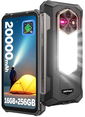 Ulefone RugKing 5 Pro Rugged Smartphone Android 16, 20000mAh, 256GB/2TB TF, 64MP+20MP Night Vision, 6.78 Corning Gorilla Glass, 3-Card Slot, 4G Mobile Phones SIM Free Unlocked, Camping Light, NFC