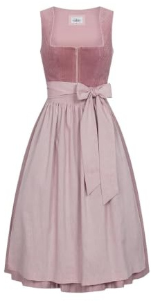 Nübler Dirndl Maxi Damen - 2 teilig inkl. Kleid und Dirndl Schürze, Rocklänge 80cm - Moderne bayrische Tracht, Florentine Rosenquarz
