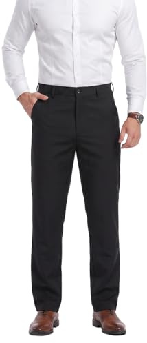 newhsy Mens Formal Trousers Classic Fit Casual Business Office Smart Dress Pants Slim Fit Straight Leg Wrinkle Resistant Work Trousers Black
