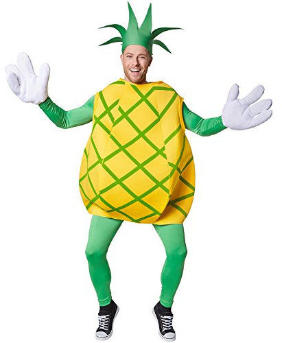 tectake dressforfun Kostüm Ananas Ananaskostüm | Ärmelloses Oberteil mit gekreuzten, grünen Streifen | Große, lustige Handschuhe | Inkl. Kopfbedeckung in Form eines Blattschopfes (M | Nr. 301631)