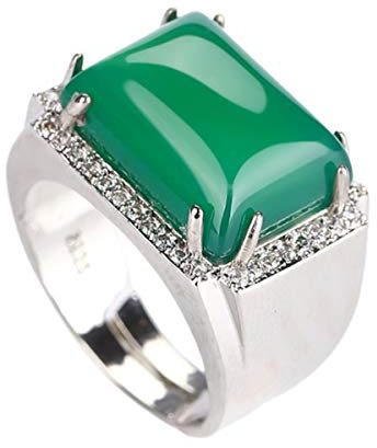 yigedan Ring aus natürlicher grüner Jade, quadratisch, 925er Silber, Fingerkreise, angepasst