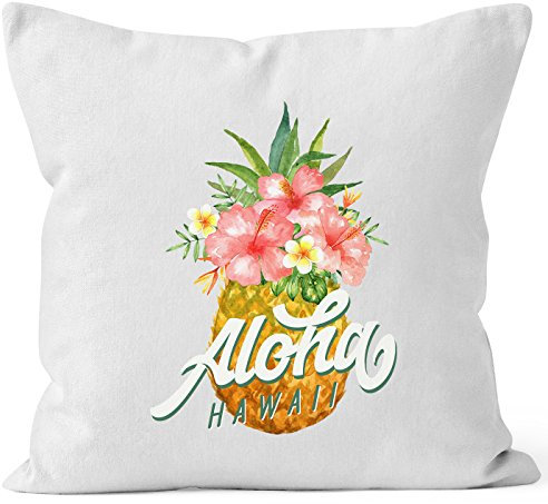 Autiga Kissenbezug Ananas Aloha Hawaii Blumen Tropical Paradise Kissen-Hülle Deko-Kissen quadratisch Baumwolle weiß Unisize