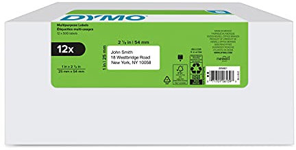 DYMO Authentische LW Mehrzweck-Etiketten für LabelWriter Etikettendrucker, weiß, 2,5 x 5,4 cm, 12 Rollen à 500 Stück (6000 insgesamt)