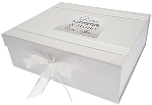 White Cotton Cards Love & Laughter, Happily Ever After, Handmade Wedding Large Keepsake Box. (LW2X)