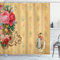 ABAKUHAUS Vintage Duschvorhang, Romantisches Land Roses, Stoffliches Gewebe Badezimmerdekorationsset mit Haken, 175 x 240 cm, Sanbrown Hellrosa und Hot Pink