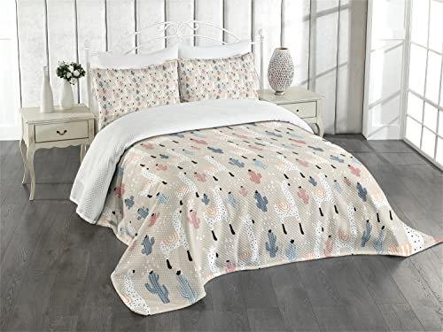 ABAKUHAUS Lama Tagesdecke Set, Childish Cactus Tier, Set mit Kissenbezug Moderne Designs, für Einzelbetten 170 x 220 cm, Heller Pfirsich
