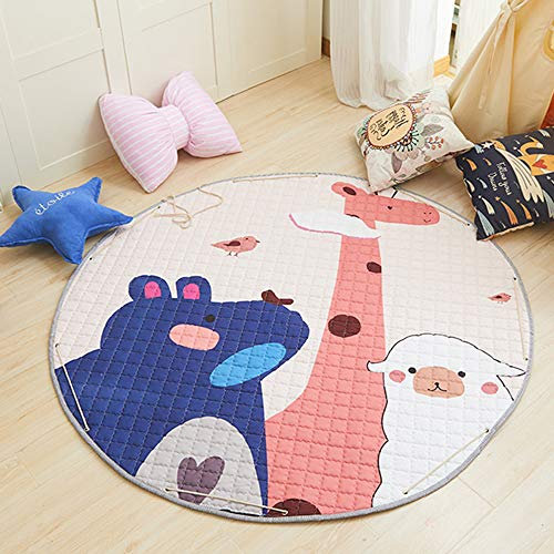 DOTBUY Krabbeldecke für Baby Aufbewahrungstasche, Kinderzimmer Dekoration Kinder Kuschelige Ausflug Spielmatte Runde Teppich Baumwolle Crawl für Gym (150cm,Tier)