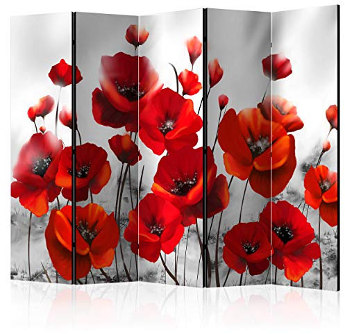 decomonkey Paravent Raumteiler Innen Mohnblumen 225x172 cm 5 Teilig Beidseitig Room Divider Wall Raumteiler Stehend Trennwand Sichtschutz Spanische Wand Sichtschutzwand Wohnzimmer Holz Blumen