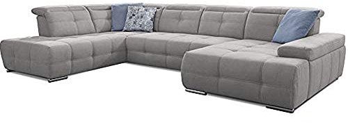 Cavadore Wohnlandschaft Mistrel mit Bettfunktion / Schlafsofa mit leichter Fleckentfernung dank Soft Clean / Geeignet für Haushalte mit Kindern, Haustieren /343 x 77 x 228 / hellgrau
