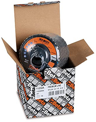 Beta 11232A - Dischi lamellari abrasivi per smerigliatrici con tela abrasiva al corindone con supporto in plastica e lamella doppie, 10 unità, diametro 115 mm, spessore 40 mm e foro da 22,23 mm