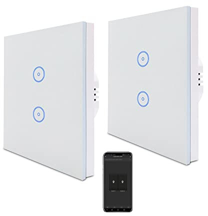 Useelink Smart Lichtschalter Touch Smart Home Schalter, WiFi dimmender LED-Lichtschalter für Alexa, Timer Weiß, 2 Weg 2 Gruppen, Neutral erforderlich