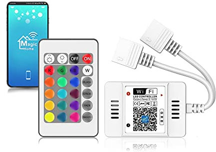 Arote LED Controller WIFI RGB 4Pin Wlan Smart Led Strip wifi Kontroller mit 24 Tasten IR Fernbedienung für 5050, 3528 RGB 4Pin Stripe Streifen, Sound Aktiviert,16 Mio Farben, 20 Dynamische Modi