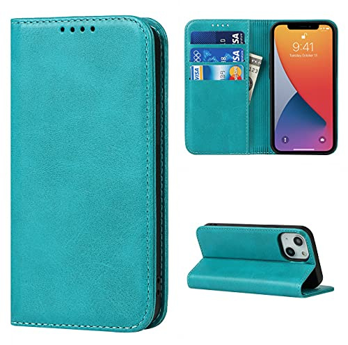 Copmob iPhone 13 Mini Case, Flip Leather Wallet Case, 3 Card Slots, Stand Holder, Magnetic Closure, Sky Blue