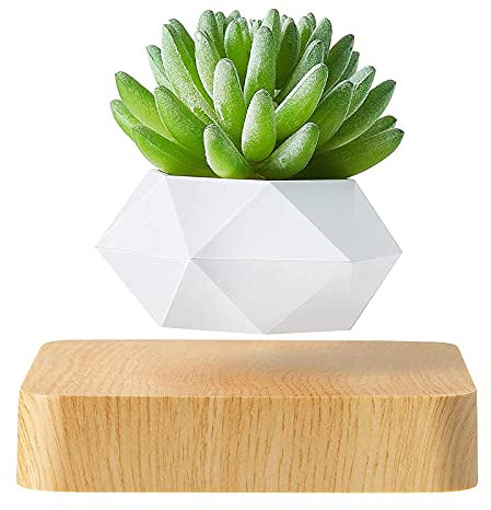 NICETOW Pot de bonsaï d'air à lévitation magnétique, Mini Pots de Fleurs rotatifs, Pots de Plantes flottants à Suspension à lévitation, Pot de Plante de Bureau en Bois décor à la Maison Cadeau-Bois