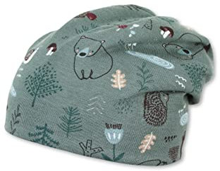 Sterntaler Baby Jungen Beanie Baby Slouch-Beanie Waldmotive Mütze - Beanie Baby - gefüttert mit Baumwoll Fleece - dunkelgrün, 45
