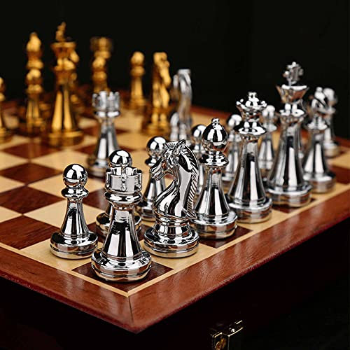 MZSX Set di Scacchi in Legno, metallo puro scacchi, Passa all'Edizione Deluxe, mestiere, Scacchiere Set Portatile Gioco da Viaggio per Adulti Bambini