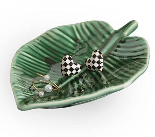 Titanape Plato de baratija de hojas verdes para joyas, bandeja decorativa para platos, regalo de cumpleaños y Navidad para sus mujeres, amigas y niñas