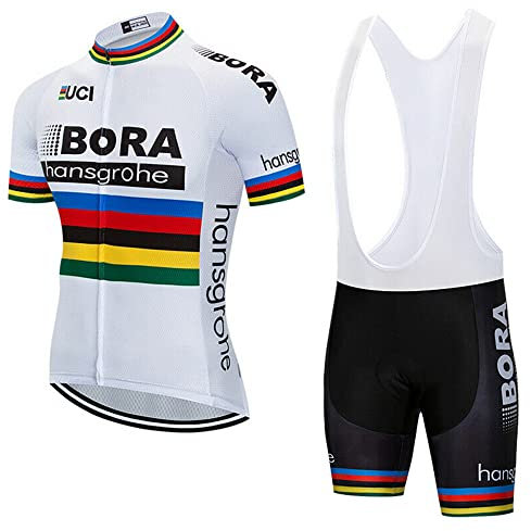 SGCIKER Pro Team BORAHansgrohe World Chanpionship Rainbow Radtrikot Set, Kurzarm Fahrrad bekleidung Lätzchen Kurzsets Gel Pad(XL