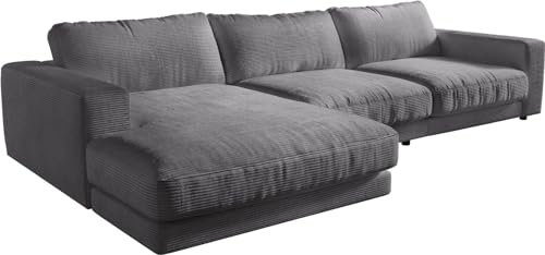 DELIFE Eckcouch Cubico Cord Anthrazit 350x190 cm Recamiere Links Ecksofa