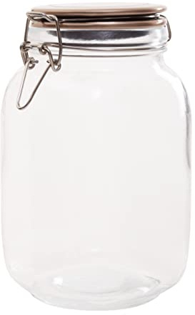 Premier Housewares Square 1550 MI Clear Glass Jar With Premium Quality And Versatile Style Champagne Finish Metal Lid Having Clip Lock Clasp Attached, W11 x D11 x H20cm