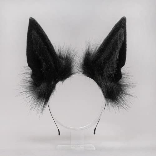 Serre-tête en fausse fourrure avec oreilles de loup et queue de renard - Costume Anubis - Noir - Oreille 1