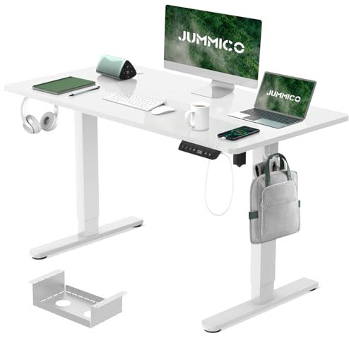 JUMMICO Electric Standing Desk 120x60 cm with Charging Port, Height Adjustable Computer Desk with Cable Tray,Ergonomic Sit Stand up Desk Rising Table Home Office Furniture, White