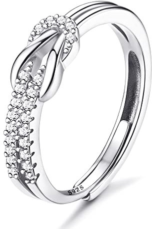 JeweBella Eleganter Freundschaft Liebesknoten Ring Silber 925 für Damen Mädchen - Verstellbar mit Zirkonia - Silber/Gold/Roségold Schmuck Geschenk