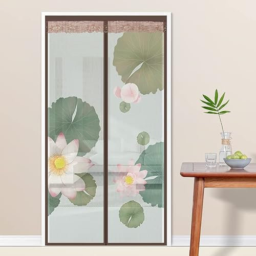 JYHCD Moustiquaire Rideau De Porte Aimantée sans Perçage- Lotus Feuille Verte-Rideau De Porte Moustiquaire en Maille De Polyester Durable avec Aimant, Facile À Installer,1,80x190cm(W x H)